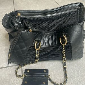 Pet Carrier Black Quilted Pleather Purse Style